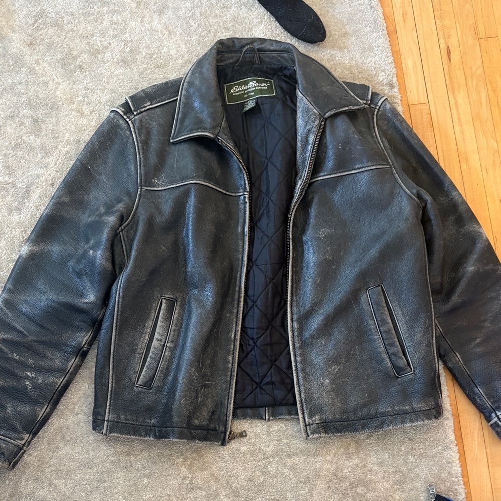 Vintage Eddie Bauer Black Leather Bomber Jacket